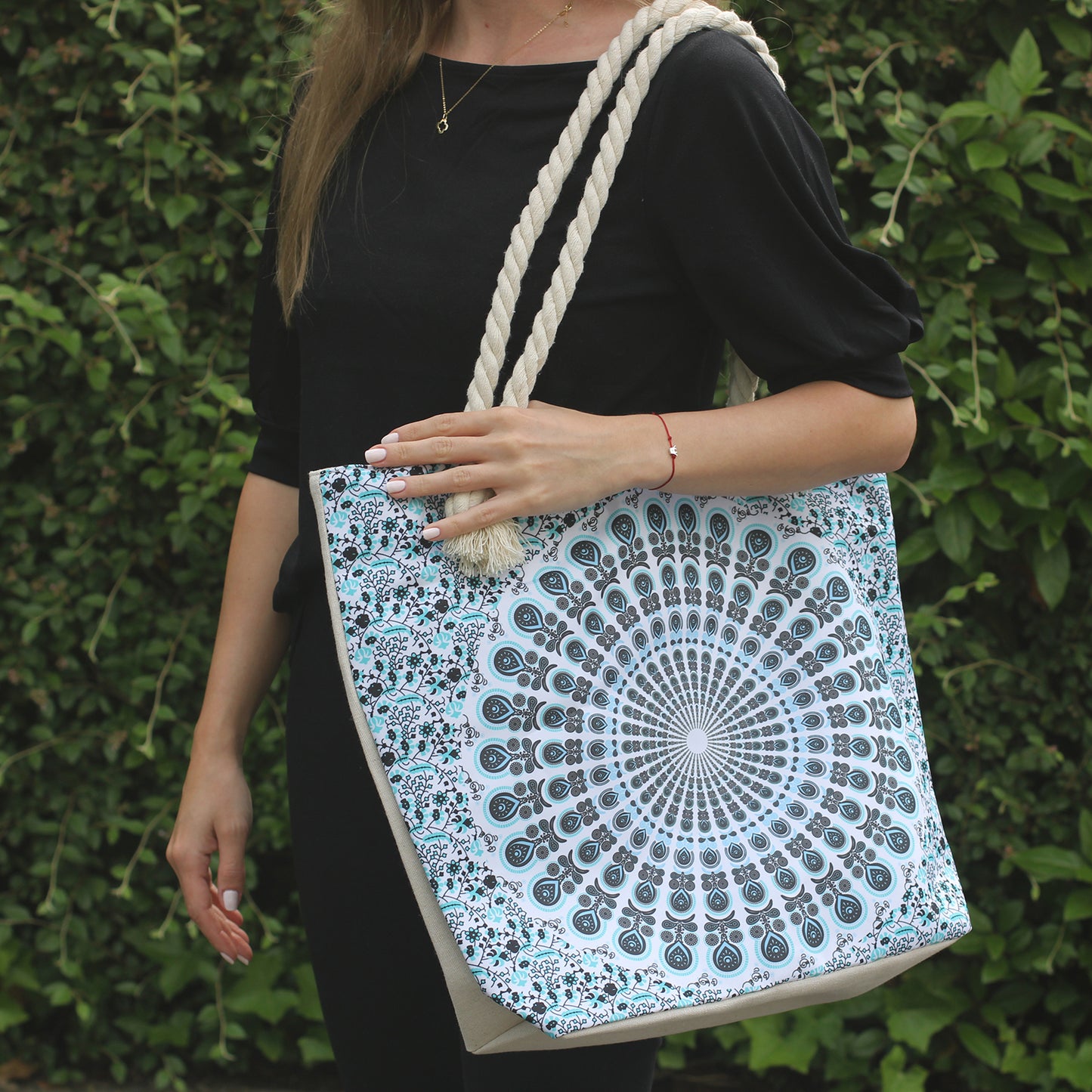 Rope Handle Mandela Bag - Turquoise Blue