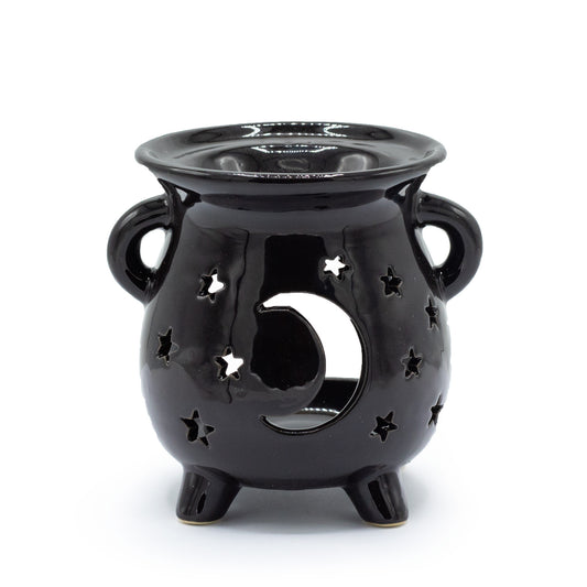 Cauldron Oil Burner - Moon & Stars cut out - Black