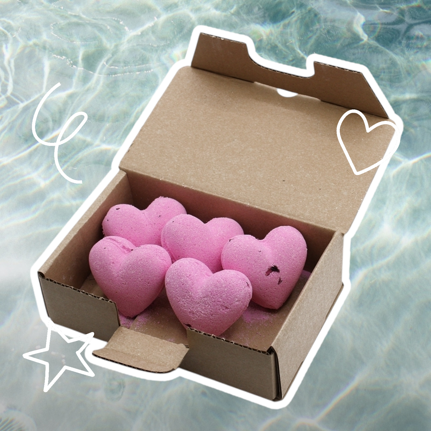 5x Love Heart Bath Bombs - 70g - Ylang & Rose